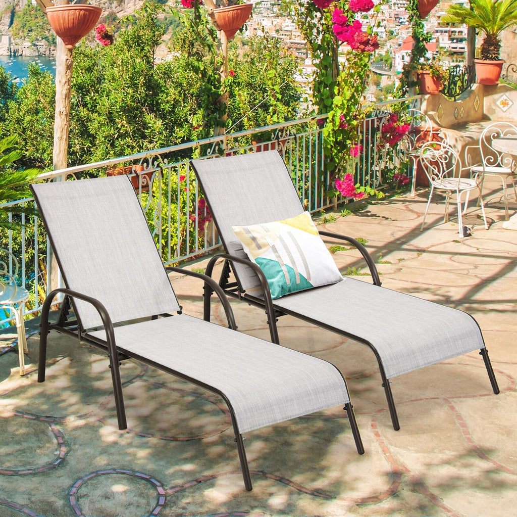 Outdoor Patio Lounge Chair Chaise - Gray, 2 Pieces