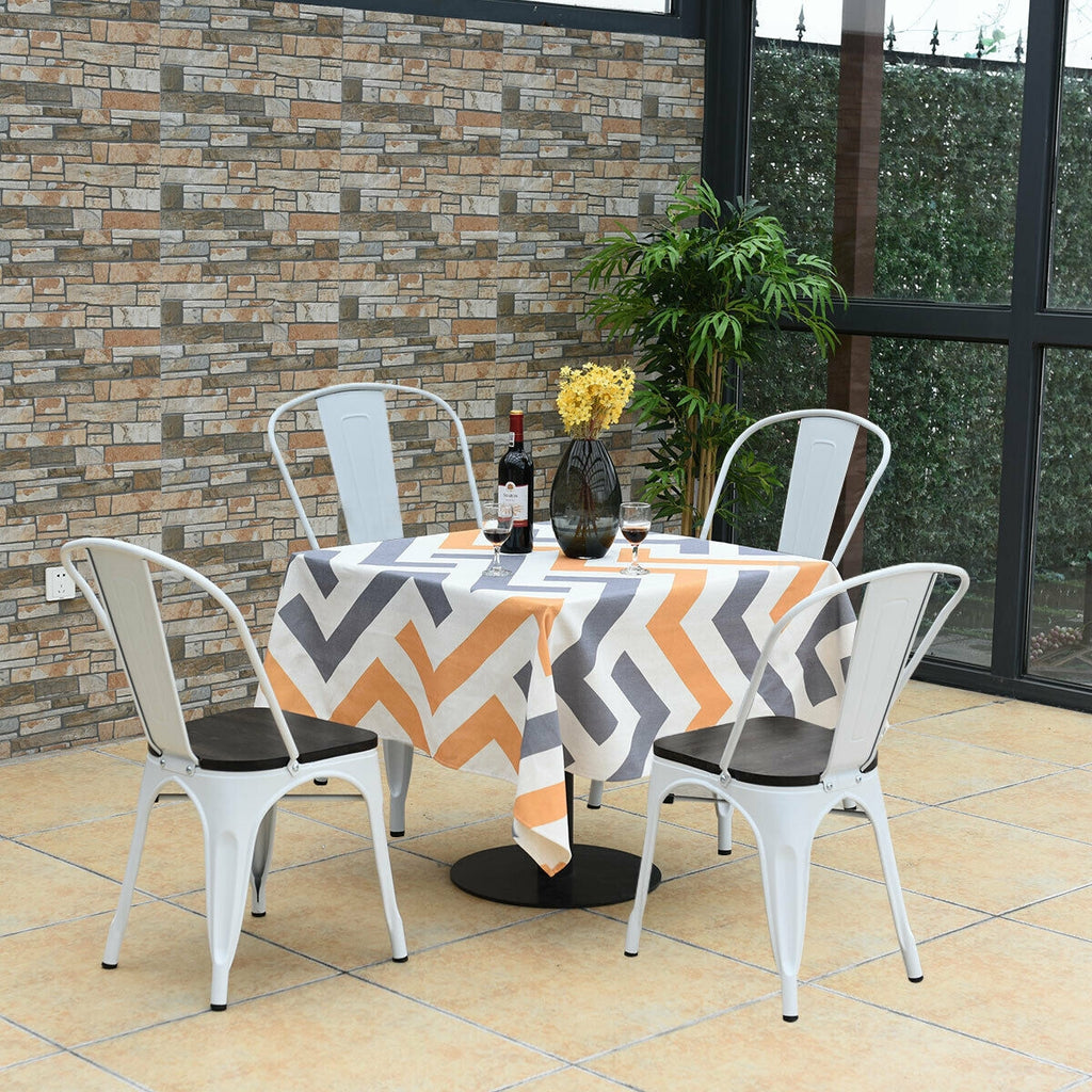 Metal Dining Chairs with Wood Seat Set of 4 - White