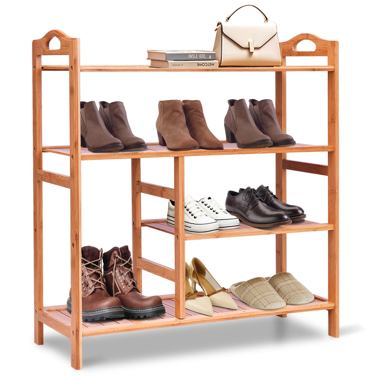 4 Tier Bamboo Shoe Rack Storage Organizer