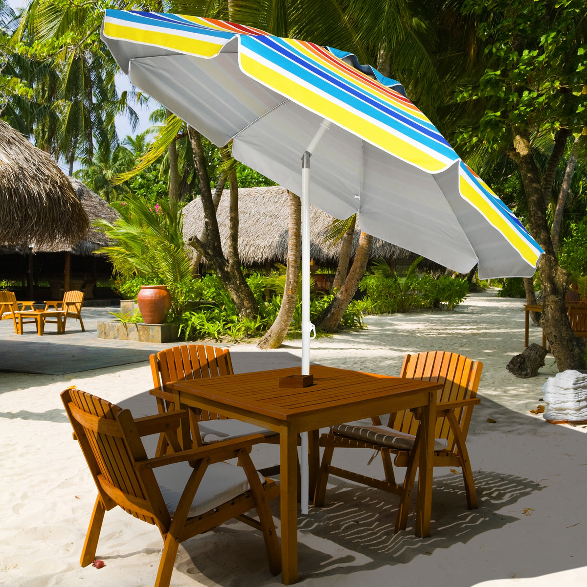 7.2 FT Beach Umbrella with Sand Anchor & Tilt – Multicolor