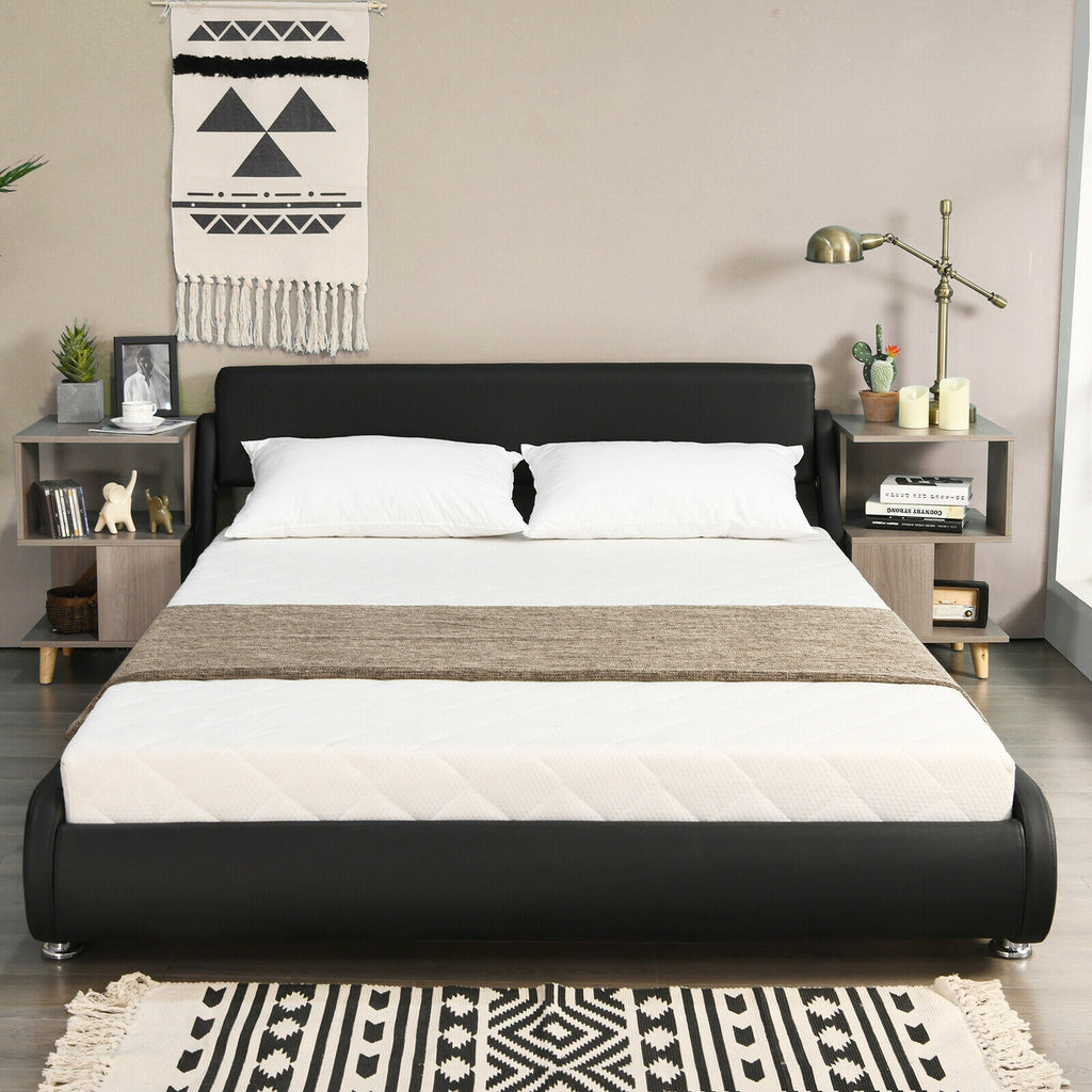 Full Size Platform Bed with Adjustable Headboard - Black Faux Leather