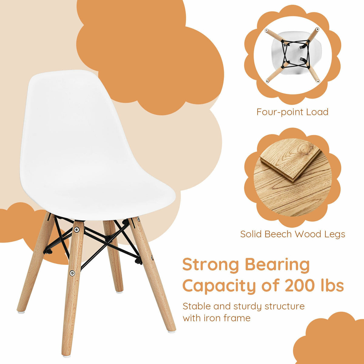 Children's White Wooden Leg Chair Set - 4 Pieces, Kids' Dining & Playroom Seating