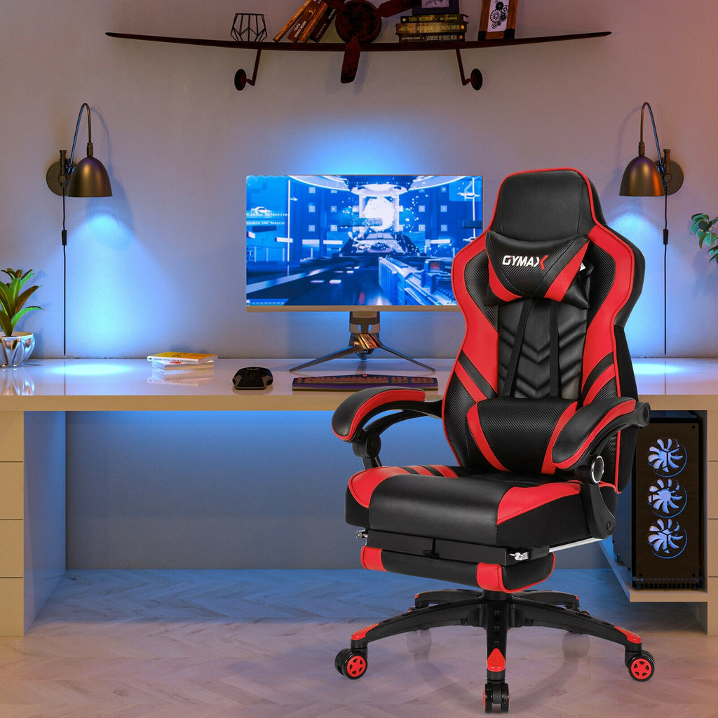 Adjustable Gaming Chair with Footrest, Red