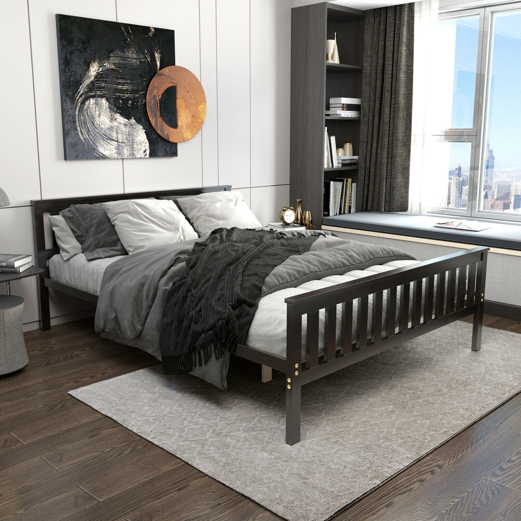 Wood Platform Bed with Headboard – Queen Size