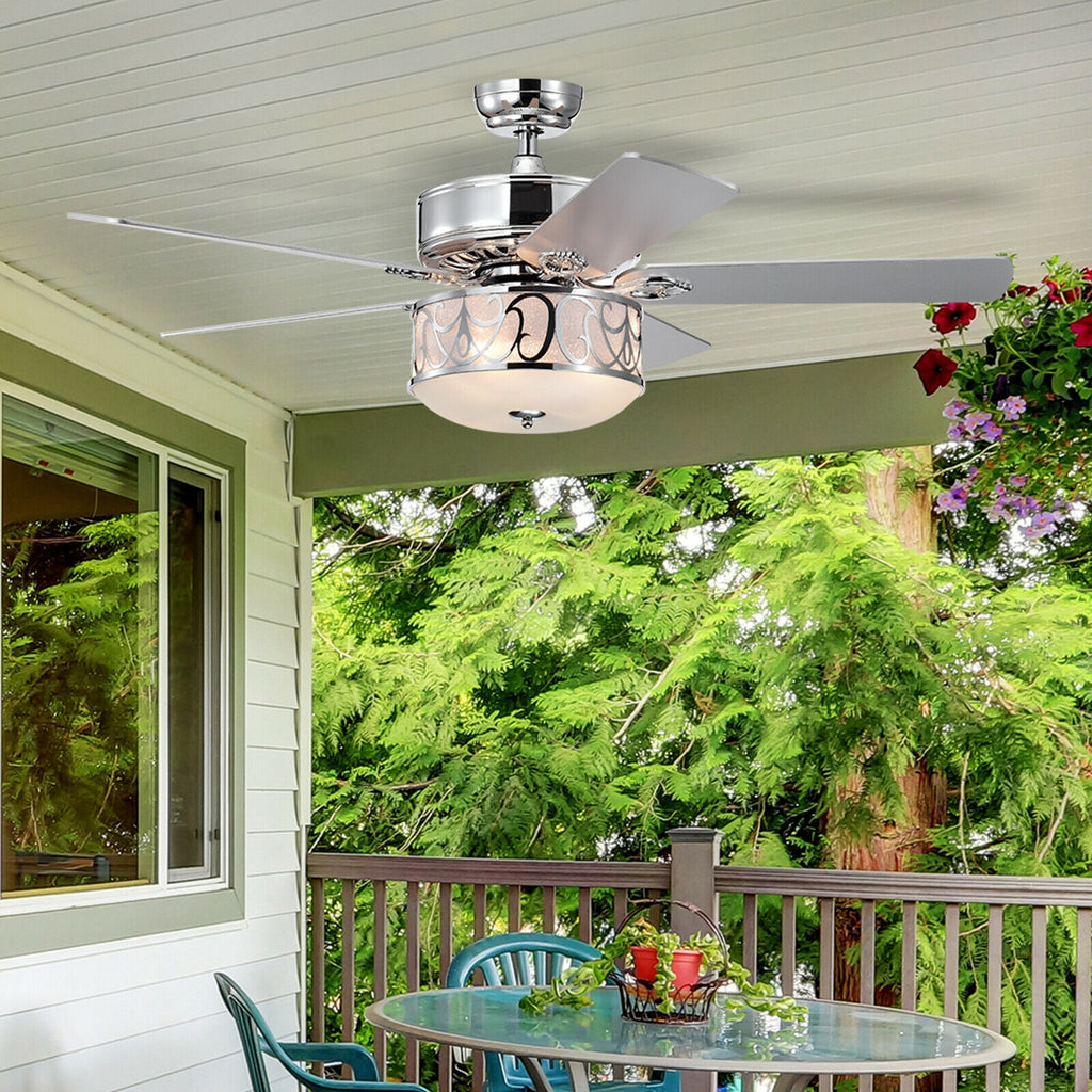 52-Inch Ceiling Fan with Light Reversible Blades and Remote Control - Silver