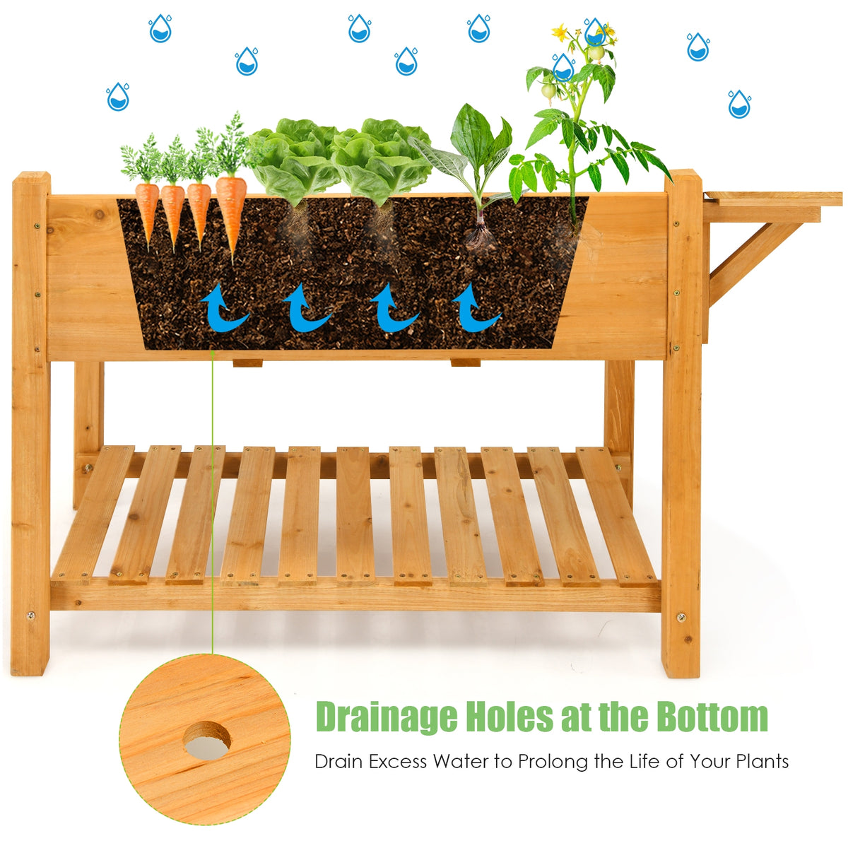 Elevated Planter Box Kit with 8 Grids & Folding Tabletop