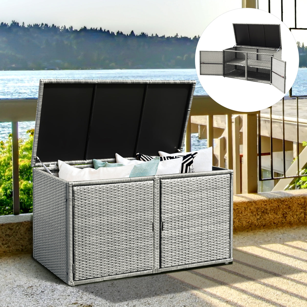88 Gallon Rattan Storage Box - Outdoor Patio Bench