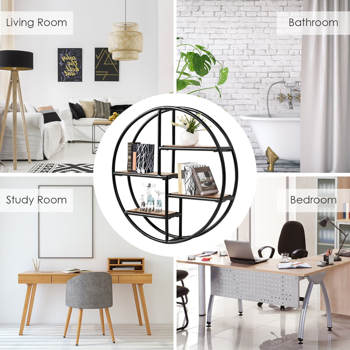 4-Tier Circular Wall Shelf – Nordic Round Storage Rack