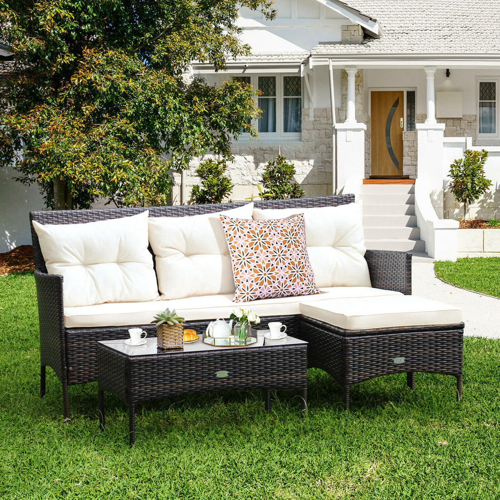 3-Piece Patio Sectional Set with Cushions & Coffee Table - Gray