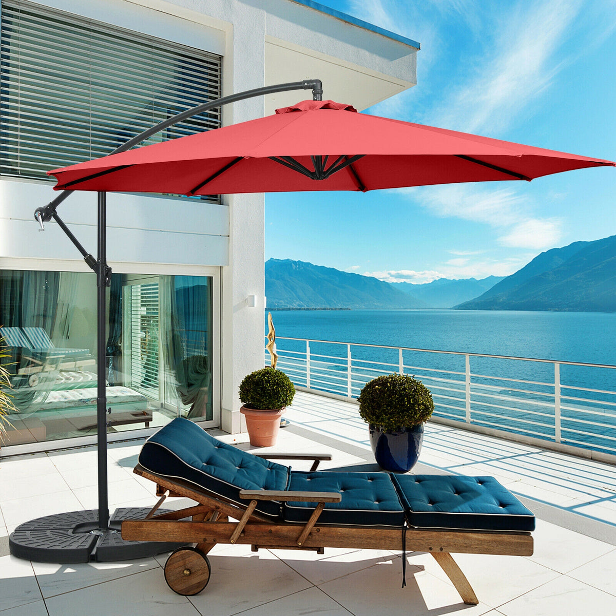10x8 Ft Cantilever Umbrella with 8 Ribs & Cross Base, Red