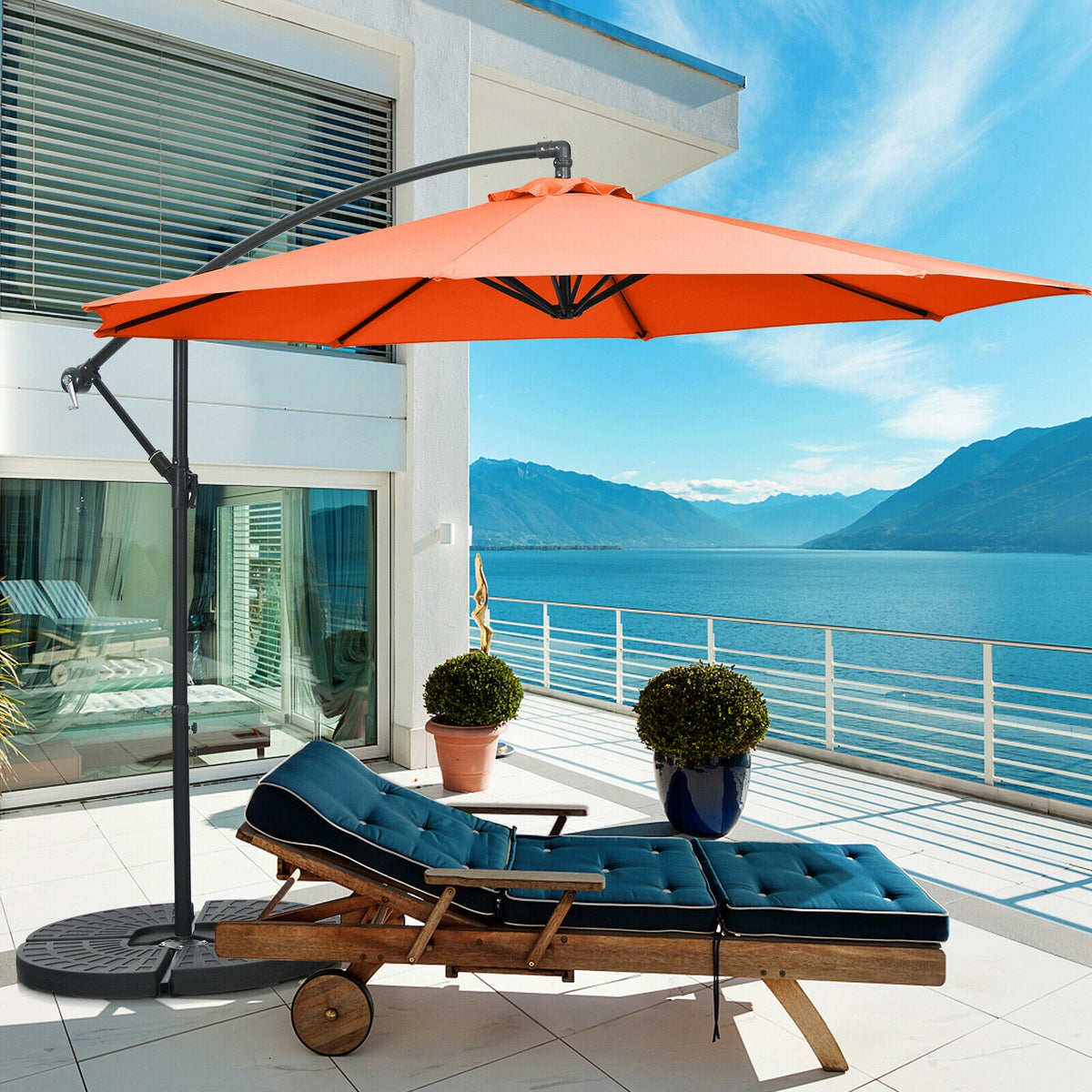 10 x 8 Feet Cantilever Umbrella with 8 Ribs - Orange