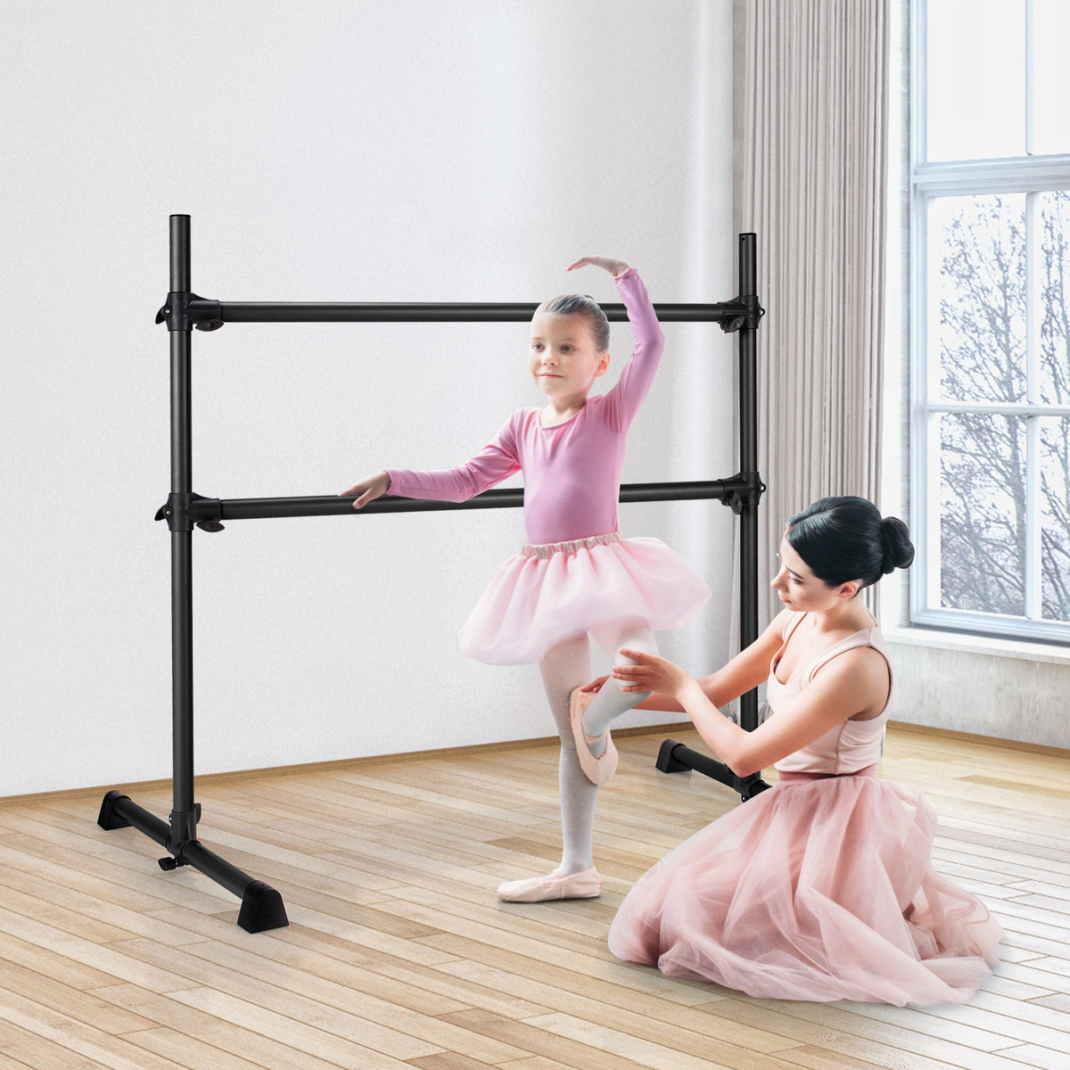 Double Ballet Barre Bar with Adjustable Height - 4 Feet Black Version of THIS Listing