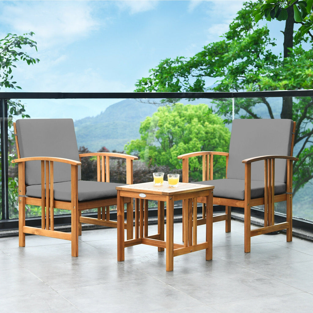 3-Piece Solid Wood Outdoor Patio Sofa Set - Gray (Style E)