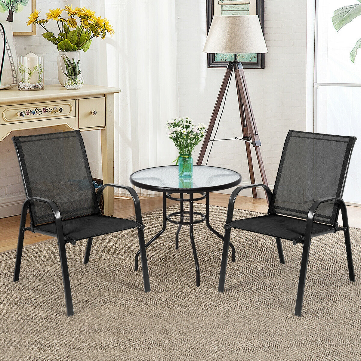 Outdoor Dining Chair with Armrest - Brown (Set of 2)