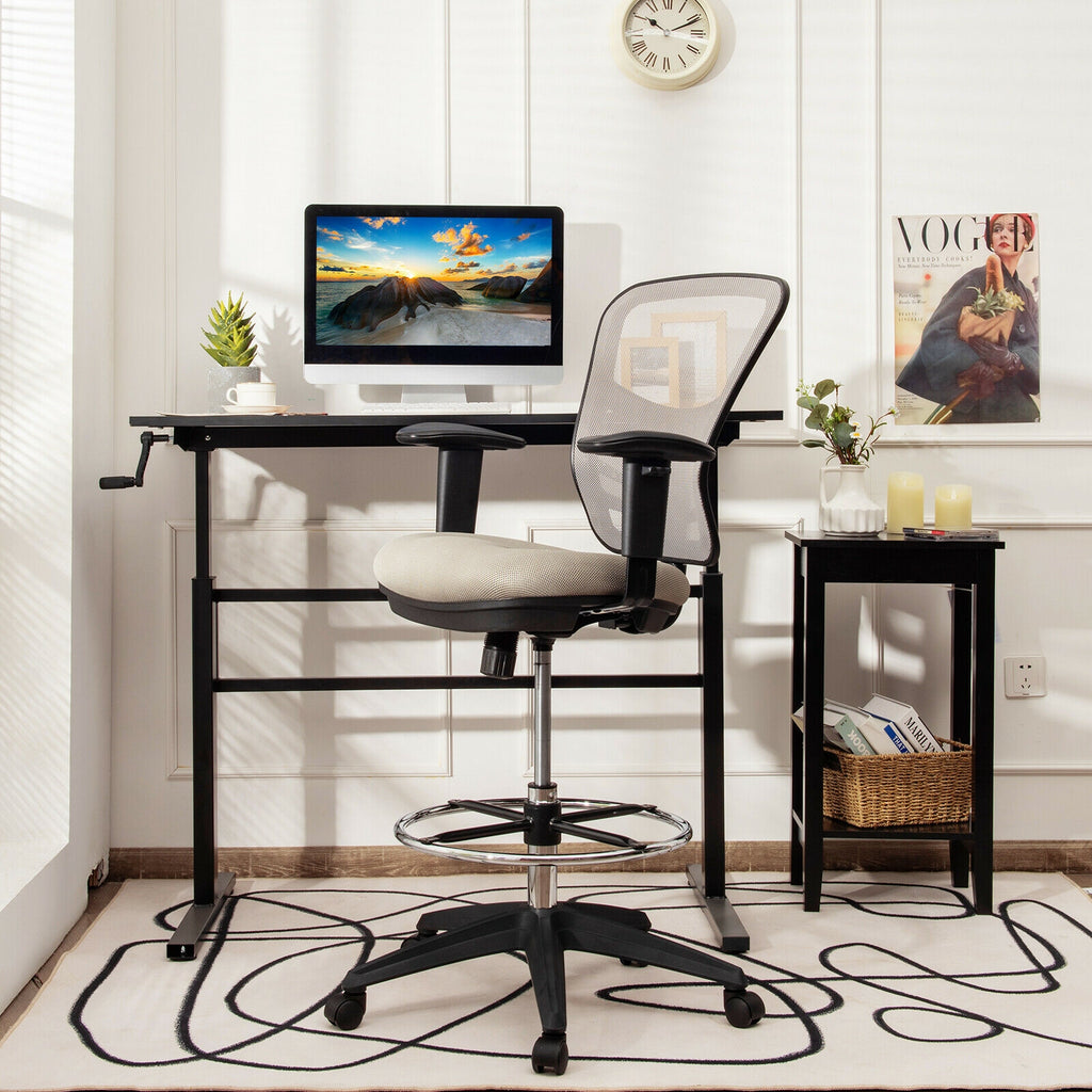 Mesh Drafting Chair Office with Adjustable Armrests and Foot-Ring