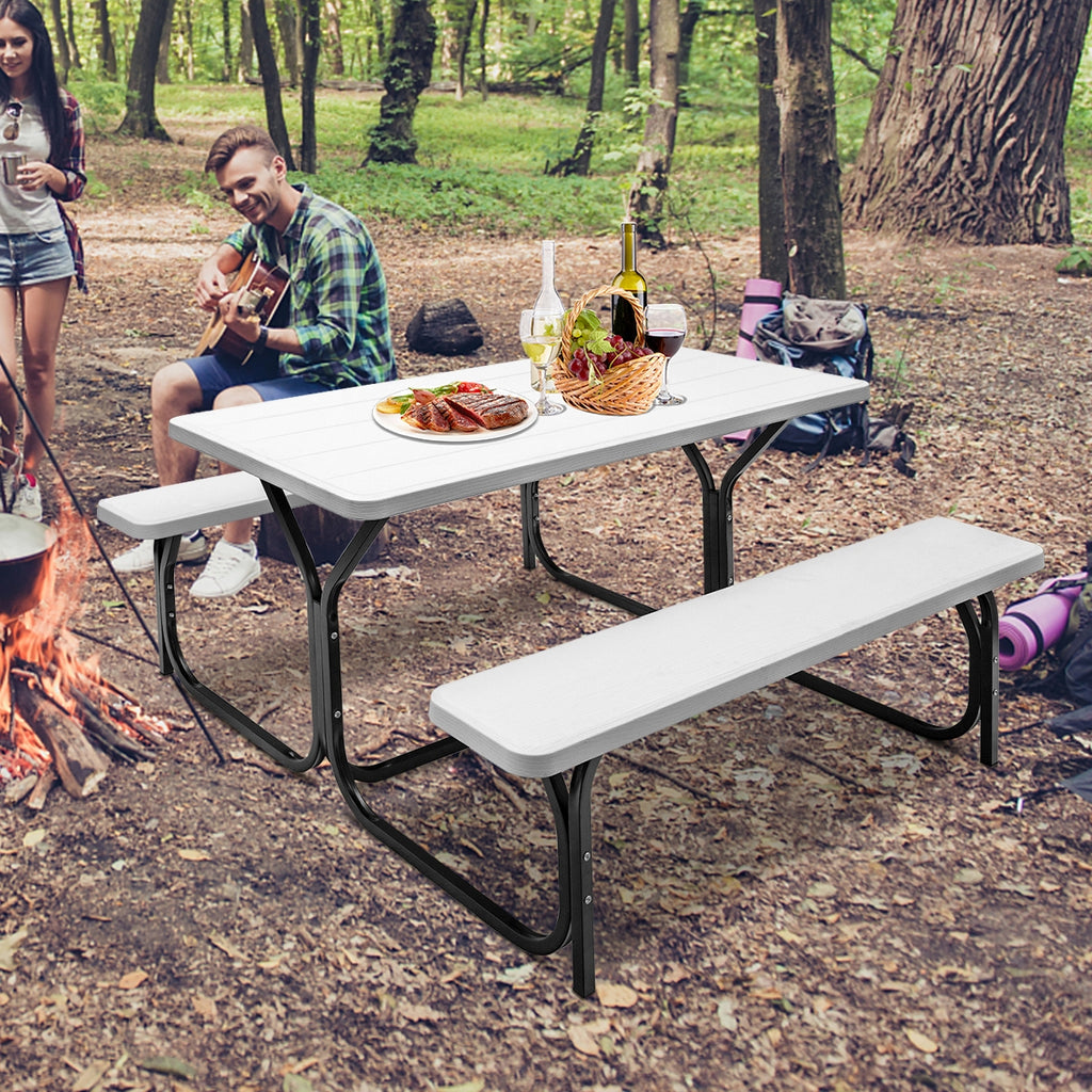 4.5 FT Outdoor Picnic Table Bench Set - White 28.5" x 54"