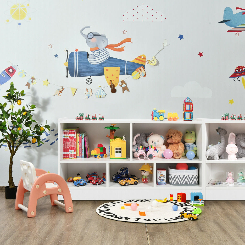 Kids 2-Shelf Bookcase with 5 Cubes - White Wooden Toy Storage Organizer