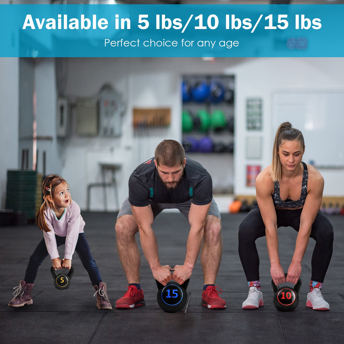 Kettlebell Weight Set - 3 Pieces 5, 10, 15lbs with Wide Grip for Full Body Workout - Variation of Kettlebell Weight Set