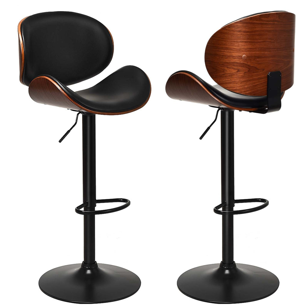 Set of 2 Adjustable Swivel Bar Stools with PU Leather - Curved Chair