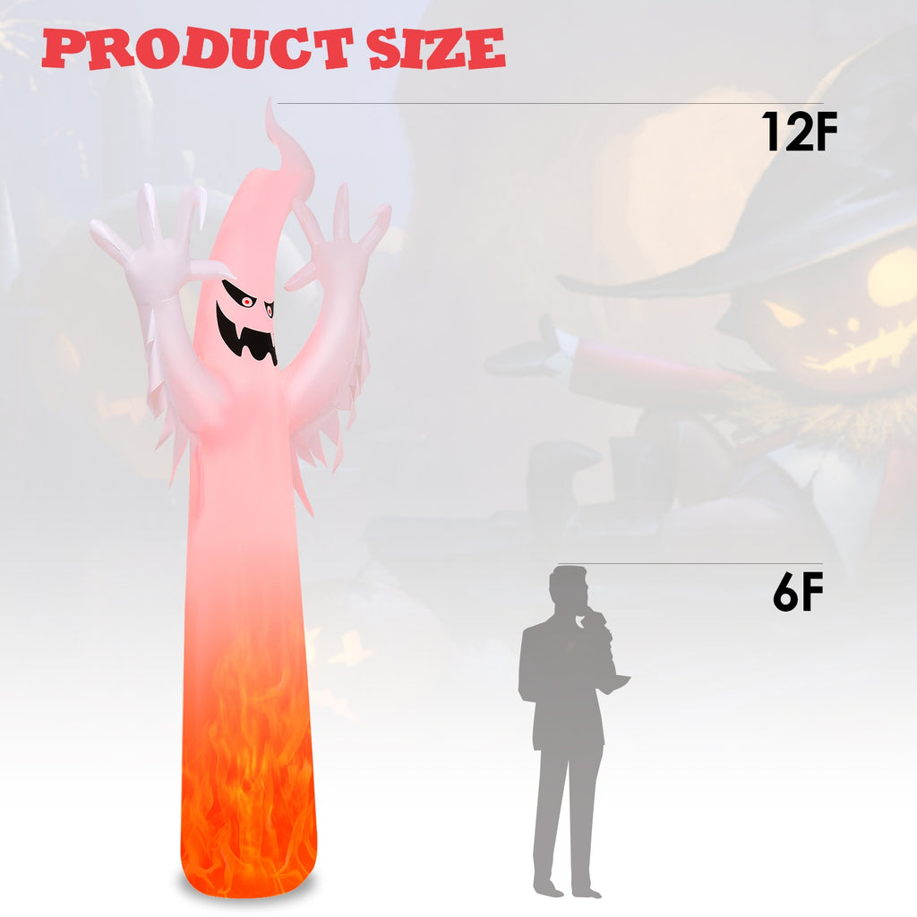 12 Feet Halloween Inflatable Ghost with Flame LED Lights - Yard Decor