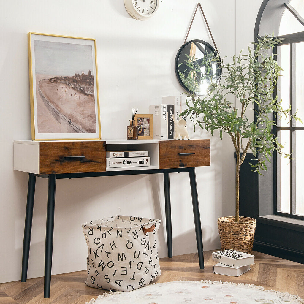 42 Inch Industrial Console Table with 2 Drawers
