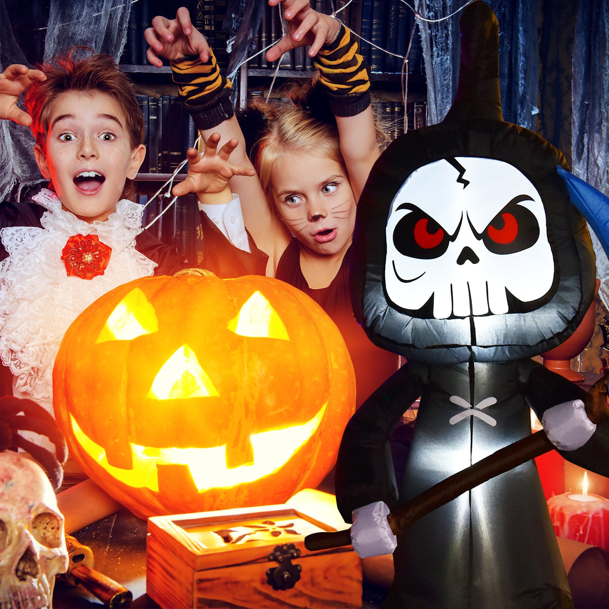 6 Feet Halloween Inflatable Ghost Decorations with Built-in LED Lights - Costway