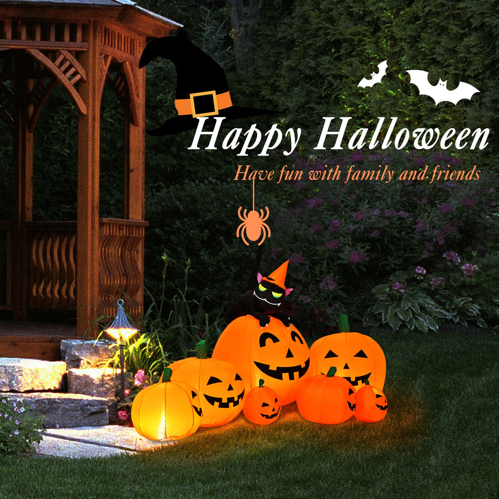 Halloween Inflatable Pumpkin Combo with Witch and Black Cat - 7.5 Feet, Includes Variation of 7 Pumpkins with Cat