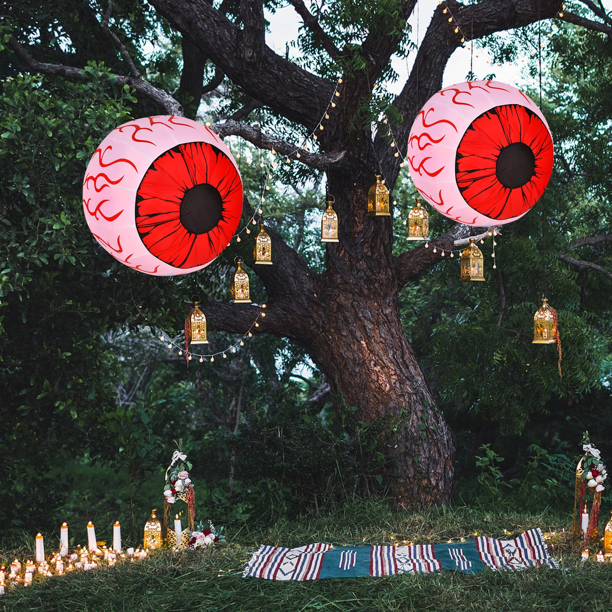 Halloween Inflatable Eyeballs with Air Blower - 2 Pack, Scary Decor