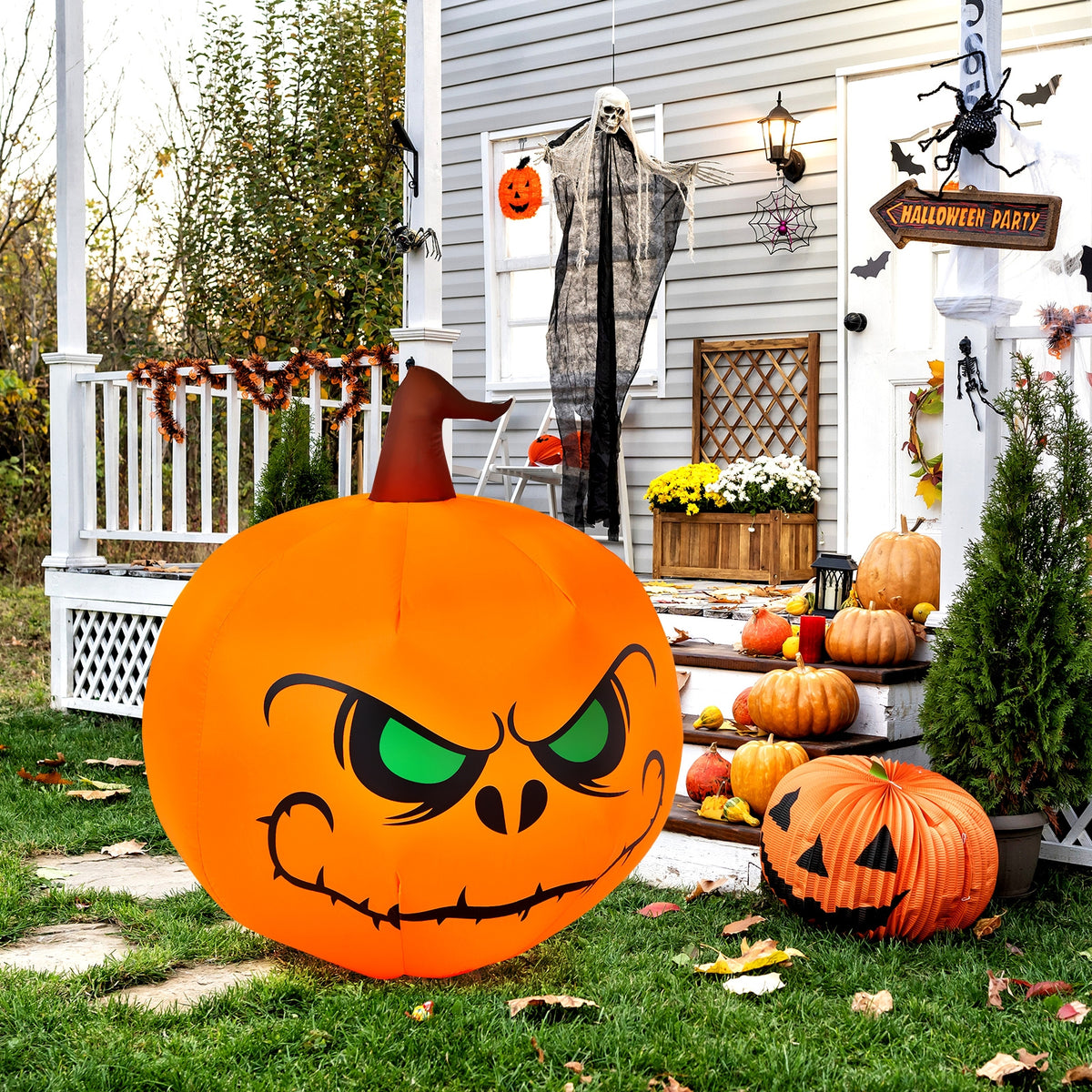 Halloween Inflatable Pumpkin with Built-In LED Light, 4 Feet Indoor Outdoor Decor