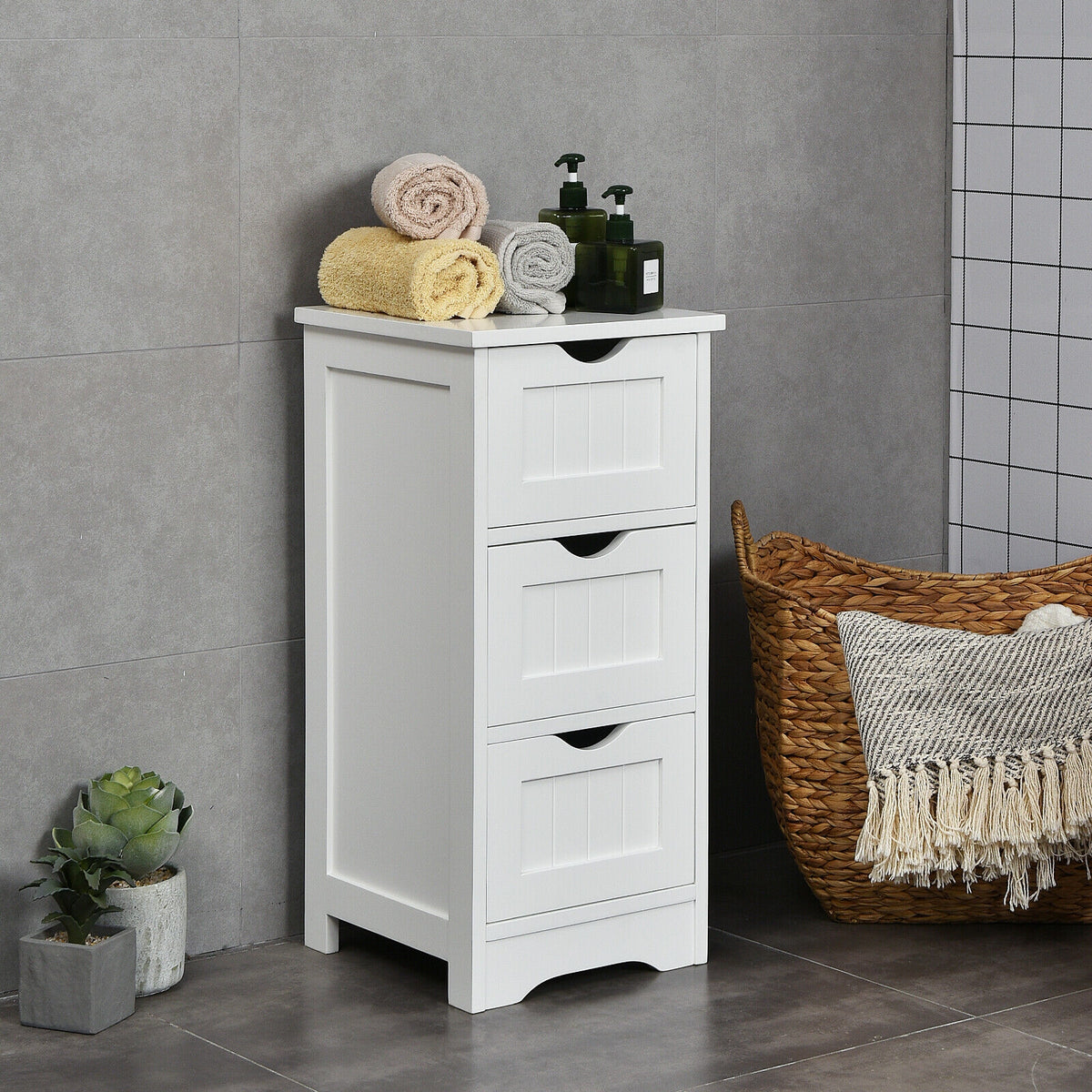 3-Drawer Bathroom Floor Storage Cabinet, Black