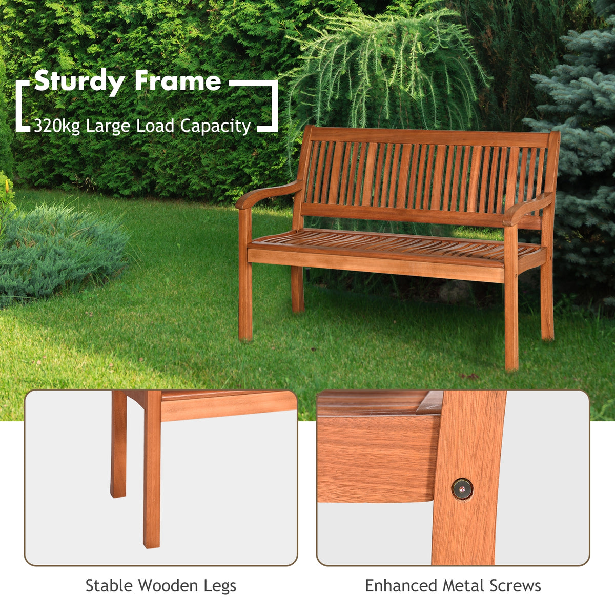 50 Inch Eucalyptus Garden Bench with Curved Backrest