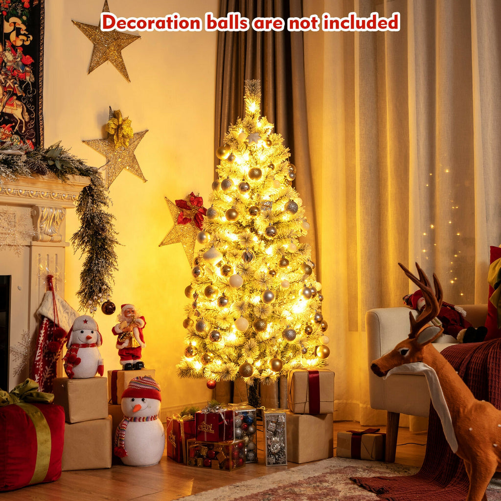 5/6/7.5/8 Feet Pre-lit Snow Flocked Christmas Tree with 9 Lighting Modes - Foldable & Sturdy Stand