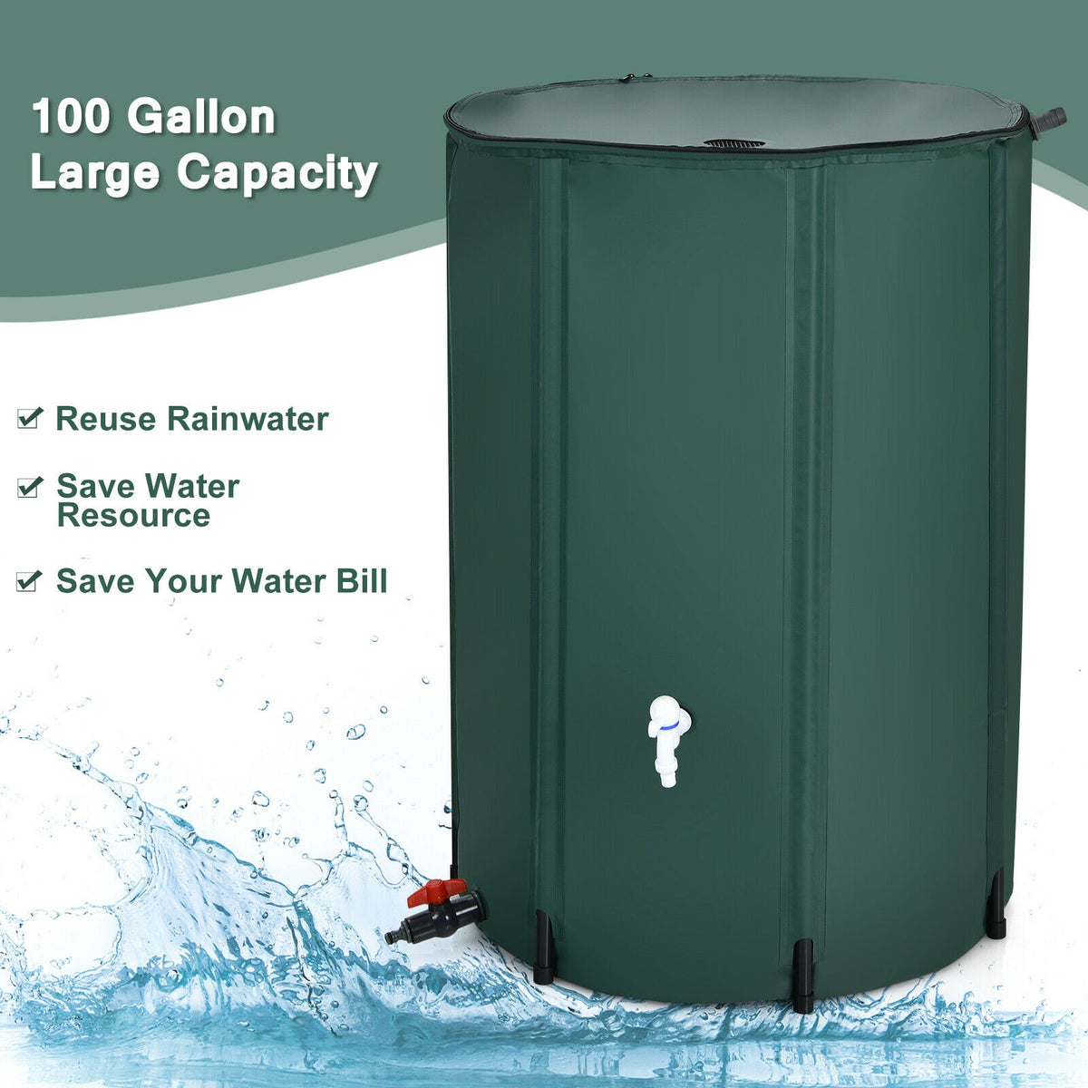 100 Gallon Portable Rain Barrel Water Collector Tank with Spigot