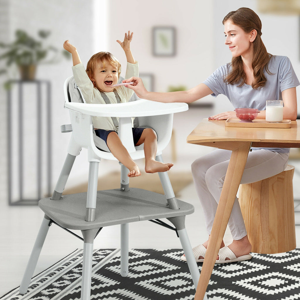 4-in-1 Baby Convertible Toddler Table Chair Set with PU Cushion - Gray
