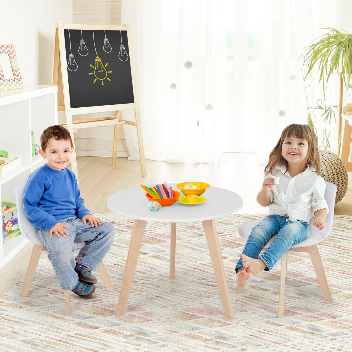 Kids Activity Play Table with Beech Legs and Cushions - White