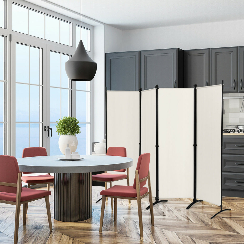 4-Panel Room Divider with Steel Frame - 5.6 Feet, White, Indoor & Outdoor Privacy Screen - Costway