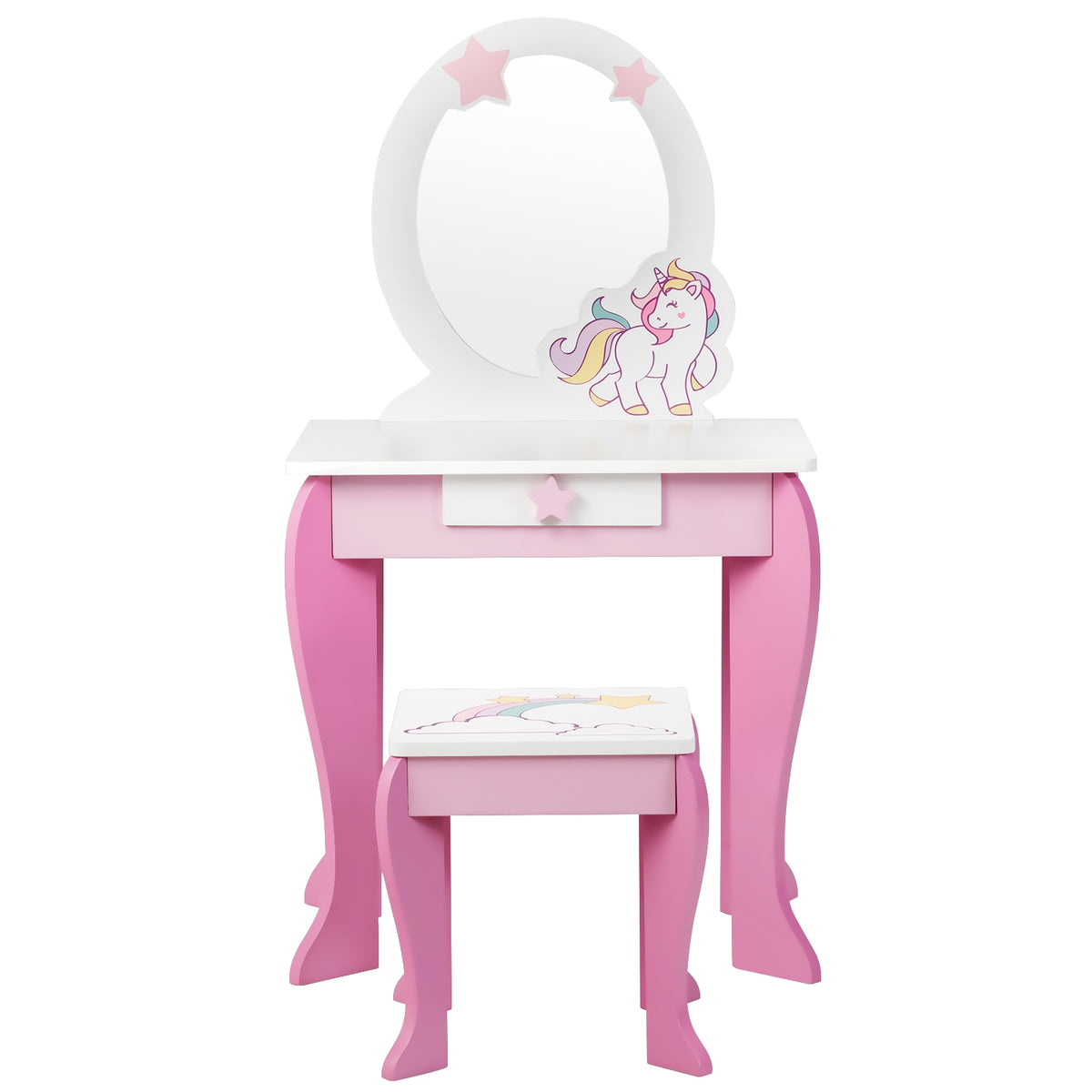 Kids Vanity Set Makeup Dressing Table and Chair with Mirror & Drawer - Pink