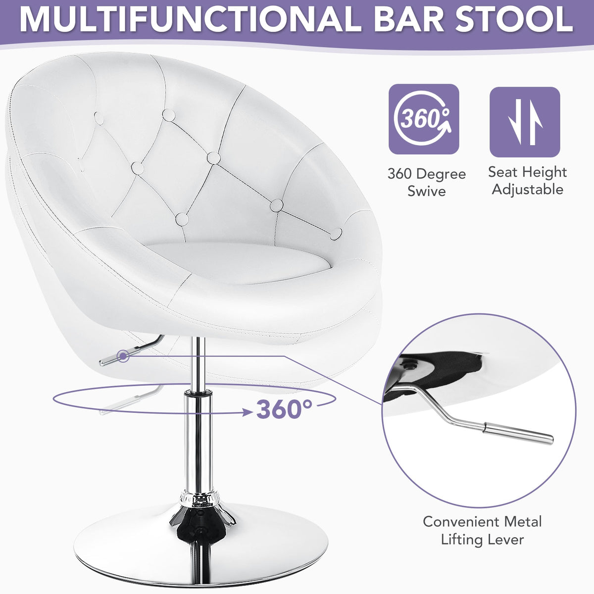 1 Piece Adjustable Modern Swivel Round Tufted Chair