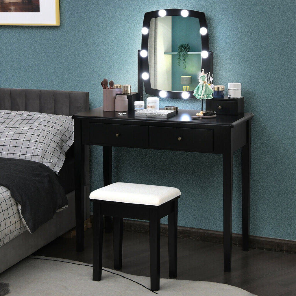 Vanity Table Set with Lighted Mirror, Black