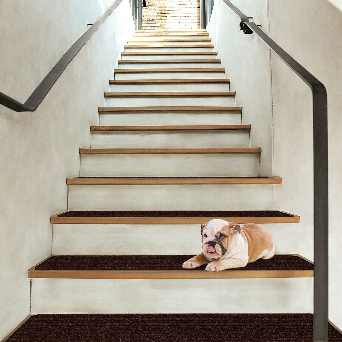 Brown Non-Slip Stair Treads Carpet Set - 15 Pieces, 30 x 8 Inch, Reusable & Waterproof
