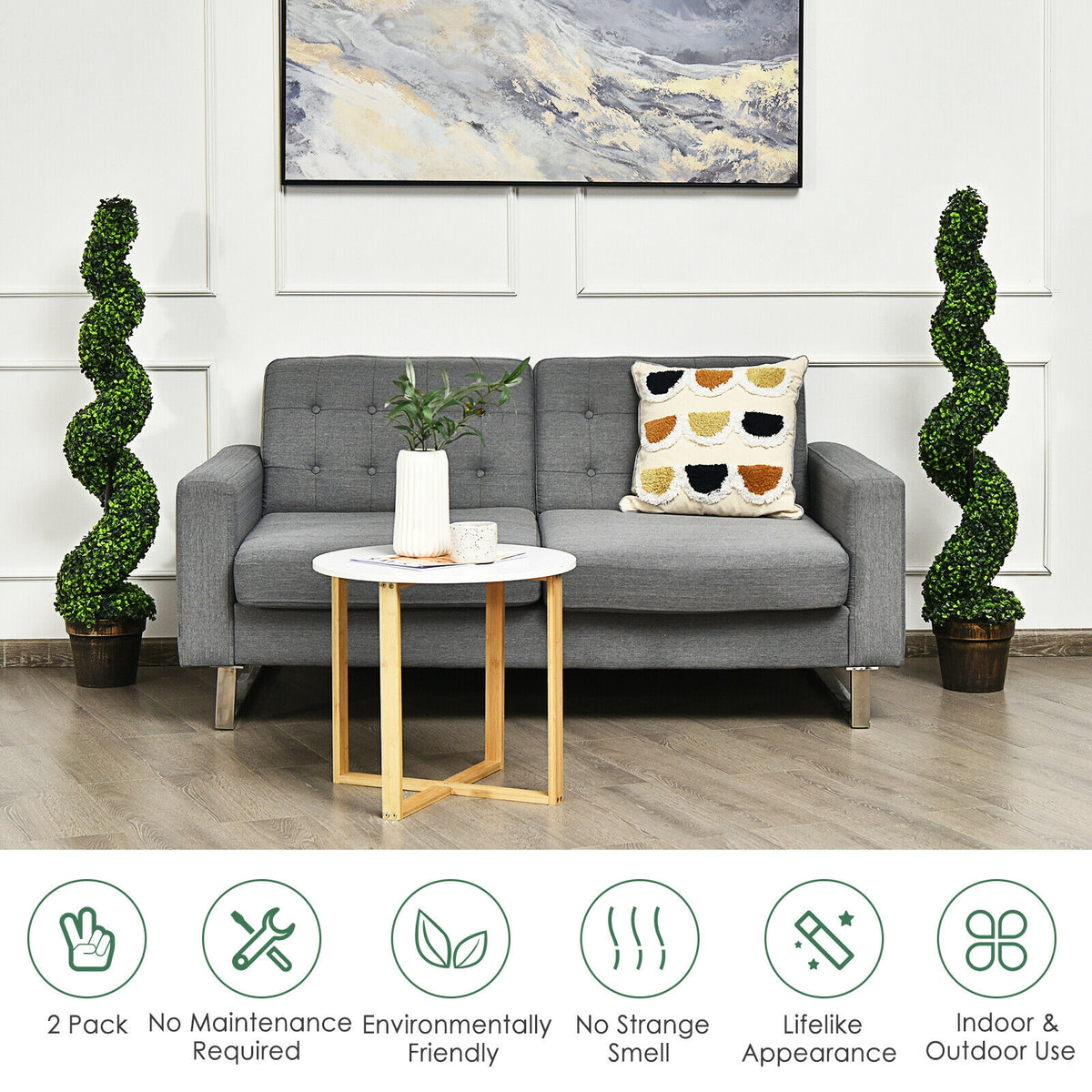 PE Variation 2 Pack 4ft Artificial Spiral Boxwood Topiary Trees Indoor Outdoor Decor