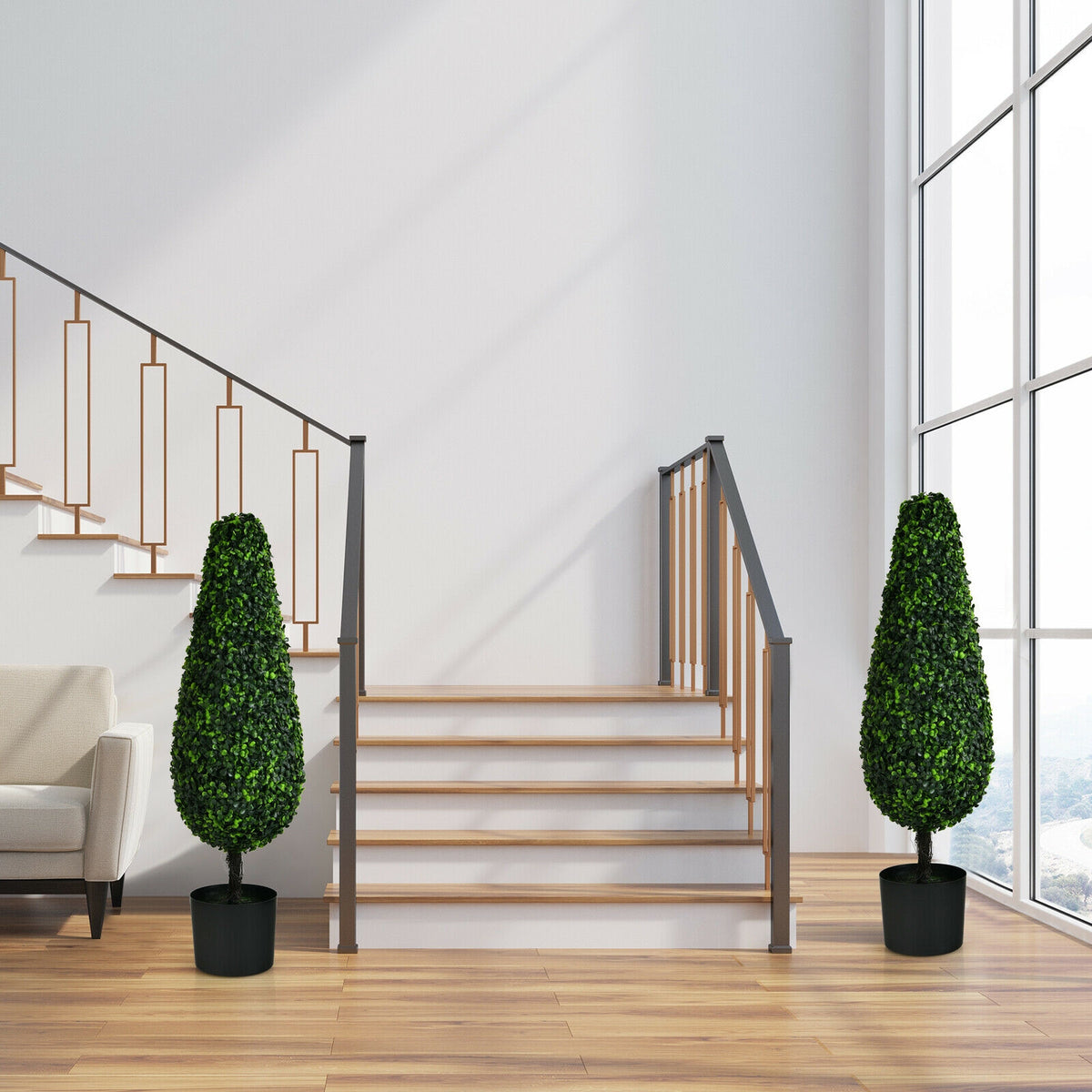 UV Resistant Artificial Topiary Tree - 3 Feet Tower Indoor Outdoor Set of 2