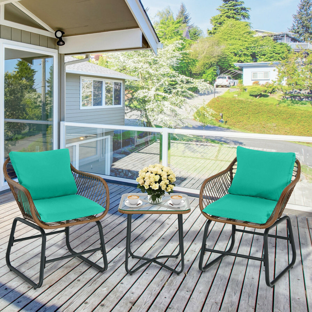 Patio Bistro Set with Cushions and Glass Table, White