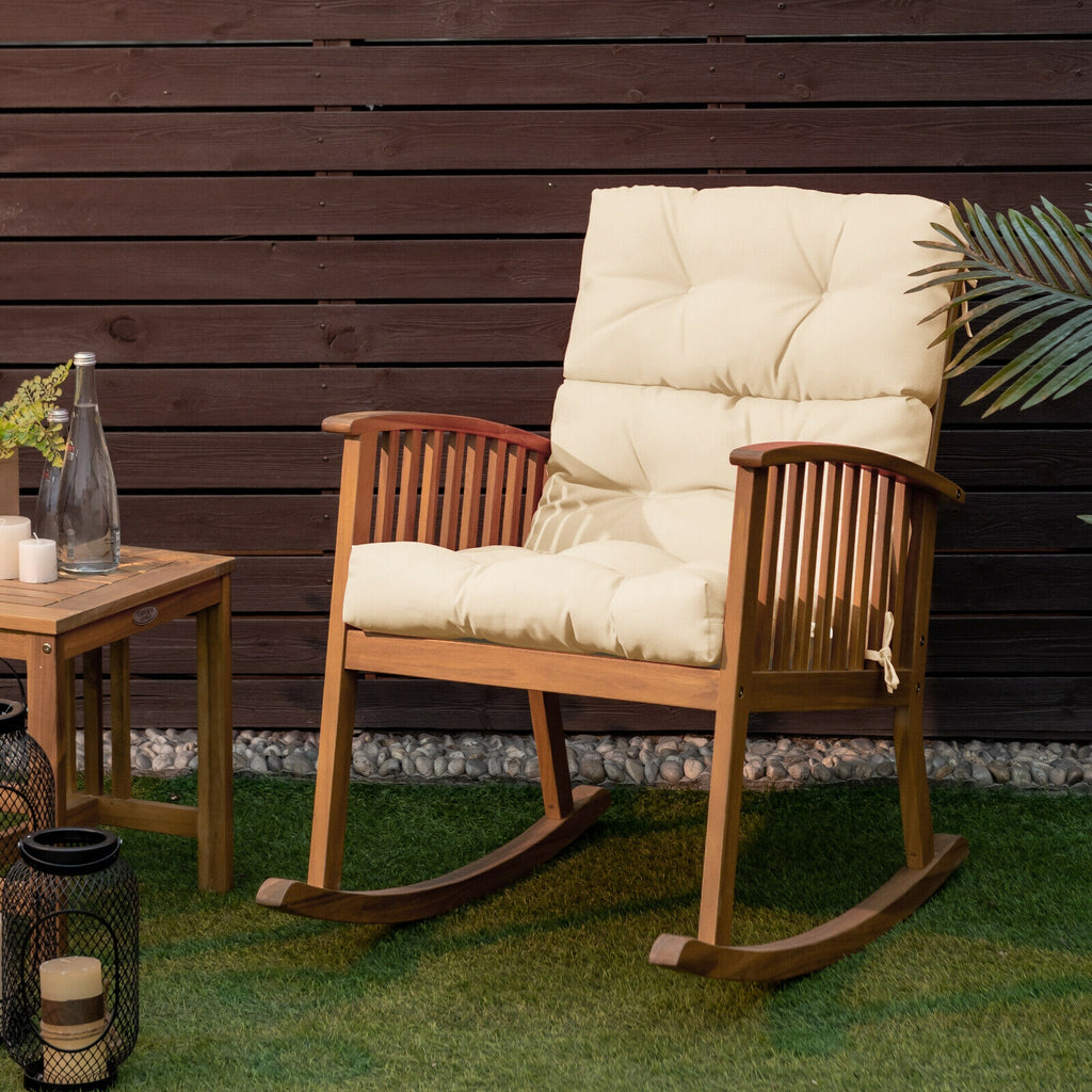 High Back Chair Cushion with Non-Slip Ties - Beige