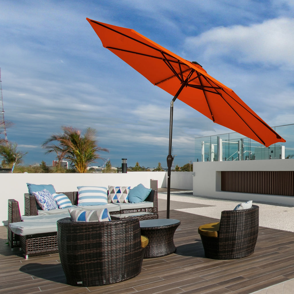 10 FT Patio Umbrella with 24 LED Solar Lights, Orange
