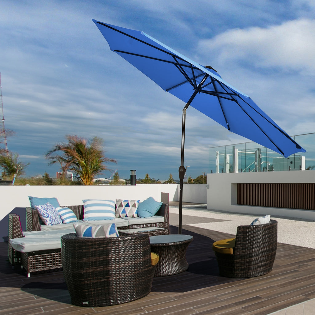 10 Ft Patio Umbrella with 24 Solar LED Lights - Blue