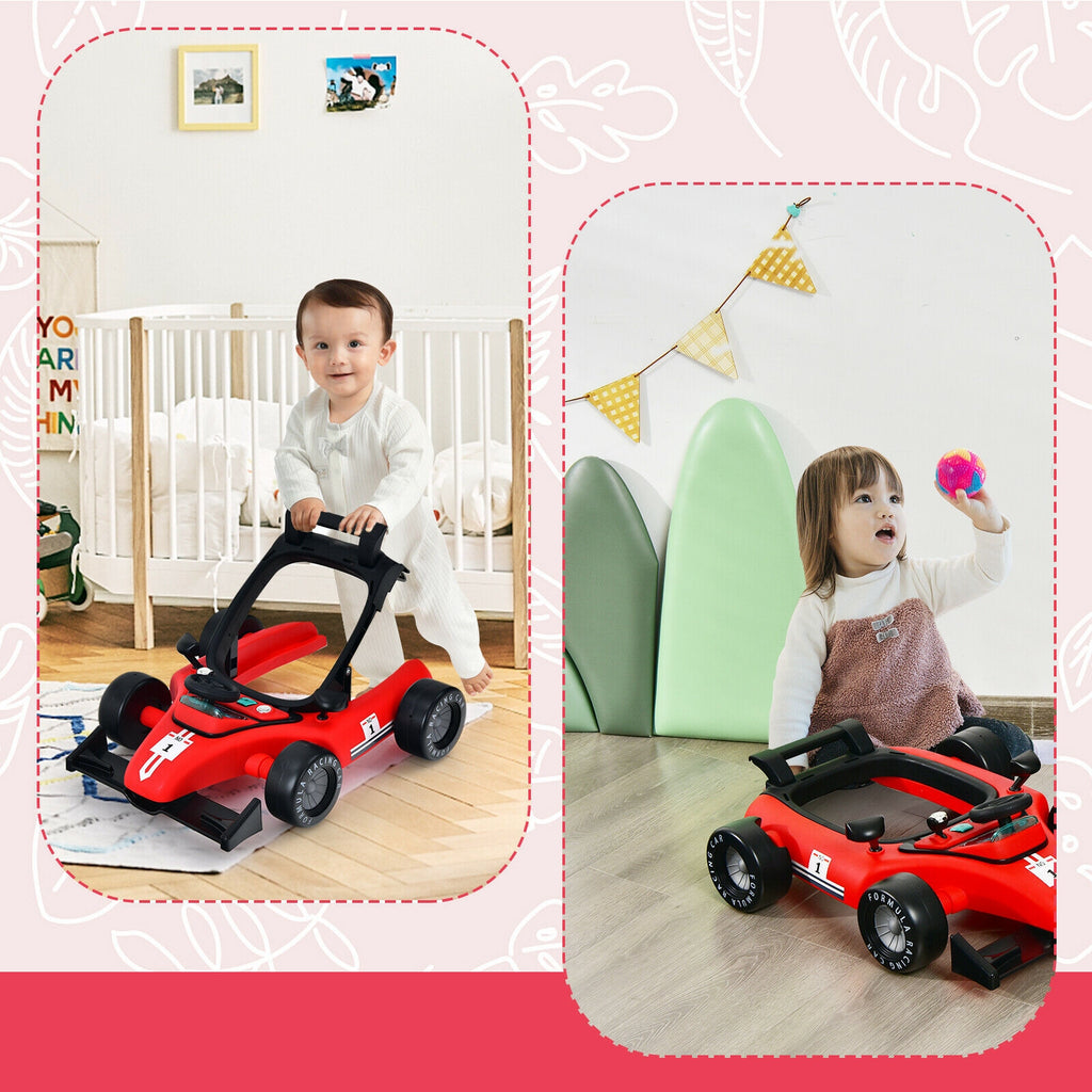 4-in-1 Baby Push Walker with Adjustable Height - Red, Foldable Activity Walker for Toddlers