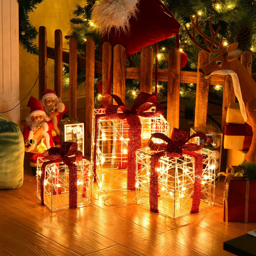 Set of 3 Christmas Lighted Gift Boxes Decorations with 60 LED Lights - Indoor & Outdoor