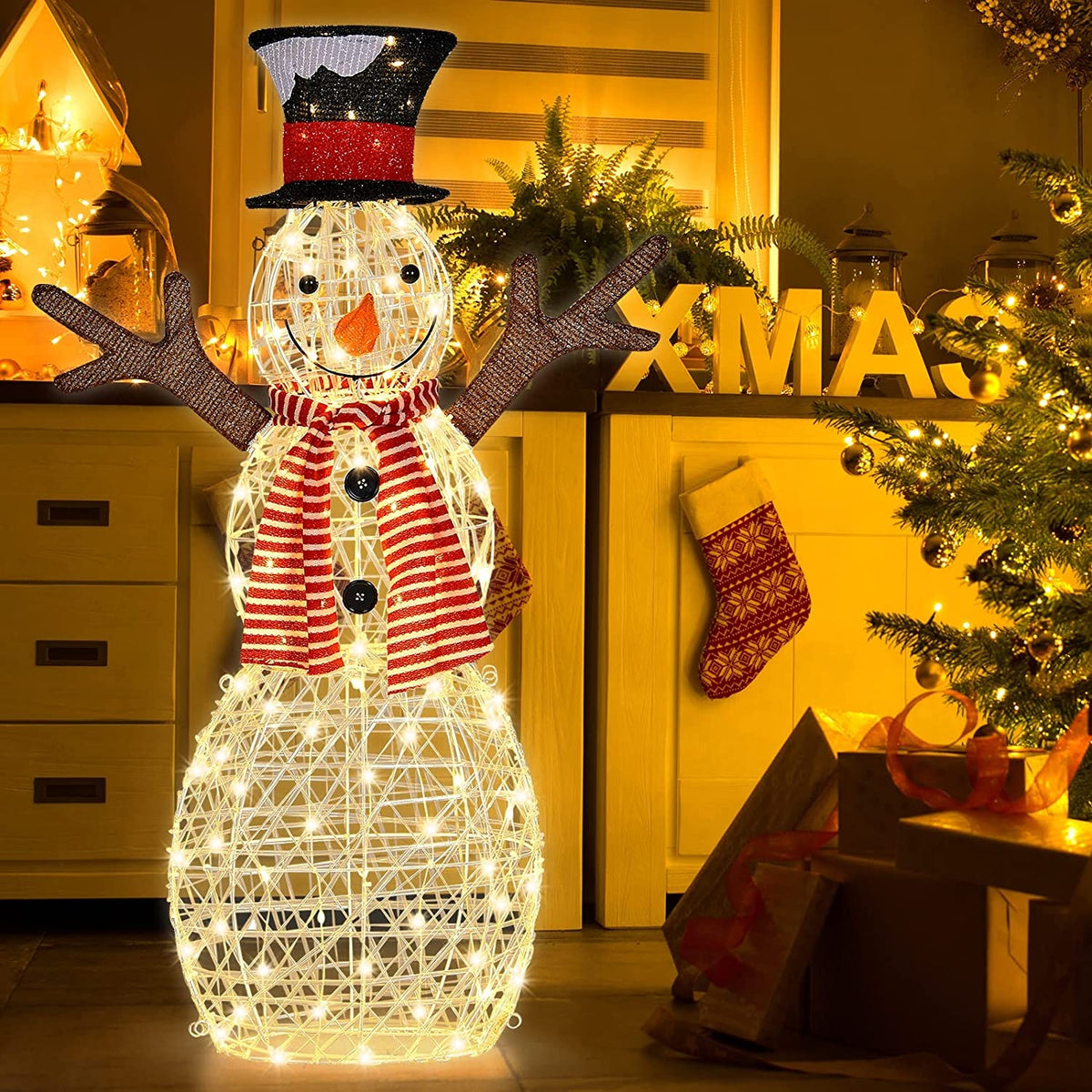 Indoor/Outdoor Christmas Snowman Lighted Decoration - Warm Light, 80 LEDs