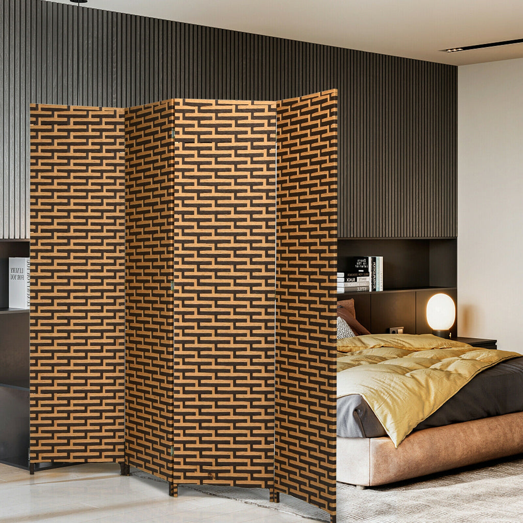 Yellow 4 Panel Folding Privacy Room Divider with Rustproof Hinges